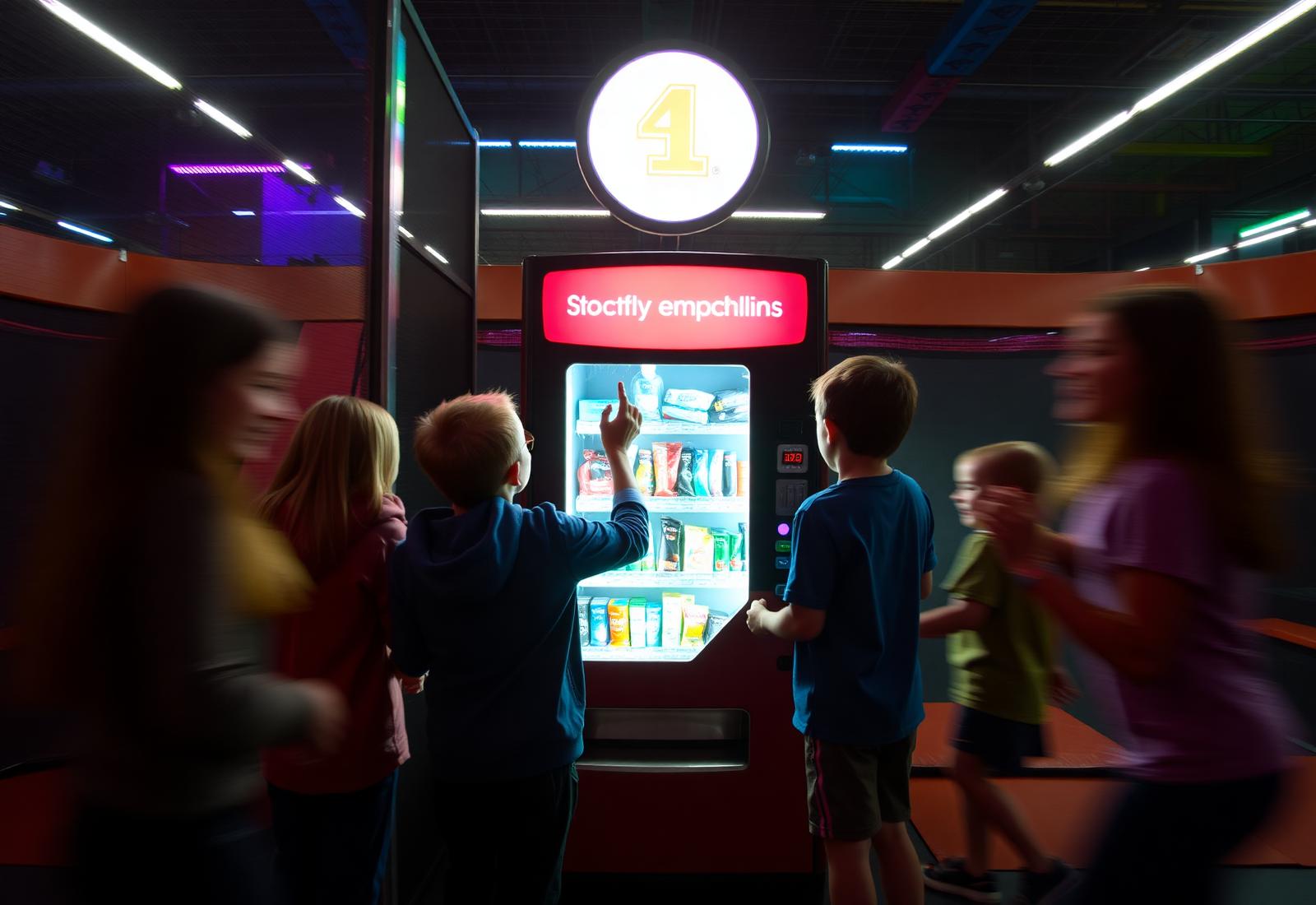 Kids using a Trend Vend machine at a trampoline park